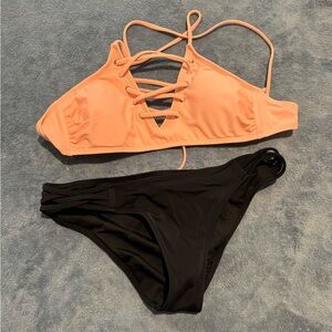 Hot pink and black bottoms bikini